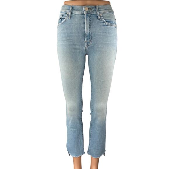 Mother Women's Blue Mid Rise Frayed Raw Hem Straight Leg Denim Jeans Pants Sz 24 - Picture 1 of 4